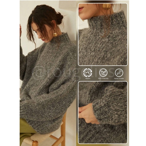 Gray Knit Oversized Pullover Turtleneck Sweater - Picture 6 of 10